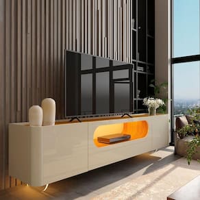 Rack para TV com LED Nobre 210 Pés em Vidro Off White Naturale - Gelius