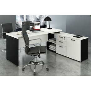 Mesa Consultório em L 1,90m Web40 c/ Armário Branco / Preto
