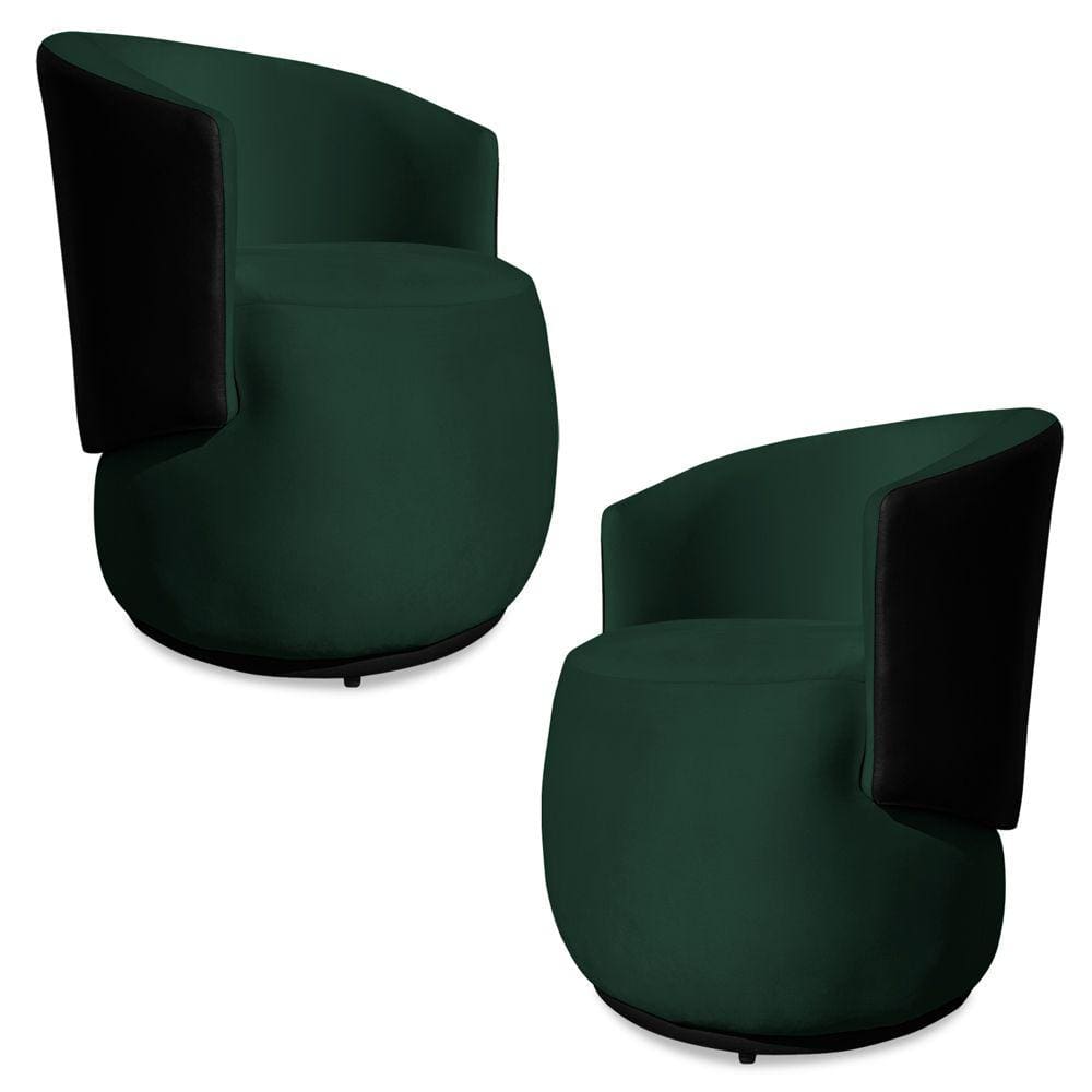 Kit 2 Poltronas Orgânica Decorativa Lara Veludo Verde/PU Preto - Montanaris Decor