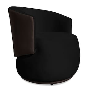 Poltrona Orgânica Decorativa Lara Veludo Preto/PU Marrom - Montanaris Decor