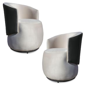 Kit 2 Poltronas Orgânica Decorativa Lara Veludo Bege/PU Cinza - Montanaris Decor