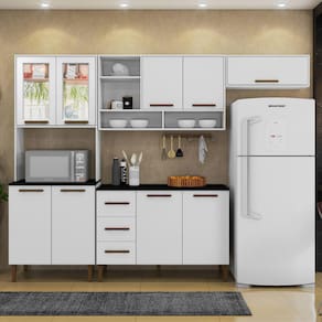Cozinha Vitoria Com Vidro Reflecta 09 Portas 3 Gavetas Branco