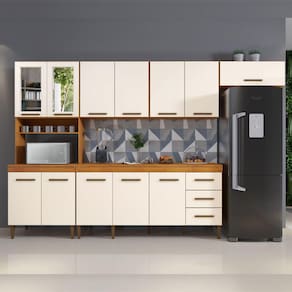 Cozinha Atenas Com Vidro Reflecta 12 Portas 3 Gavetas Nature/Off White