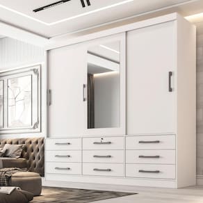 Guarda Roupa Casal 3 Portas Com Espelho Central 9 Gavetas Atlanta D Doro Moveis Branco