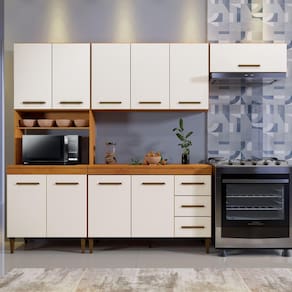 Cozinha Completa 10 Portas 3 Gavetas Atenas Nature/Off White