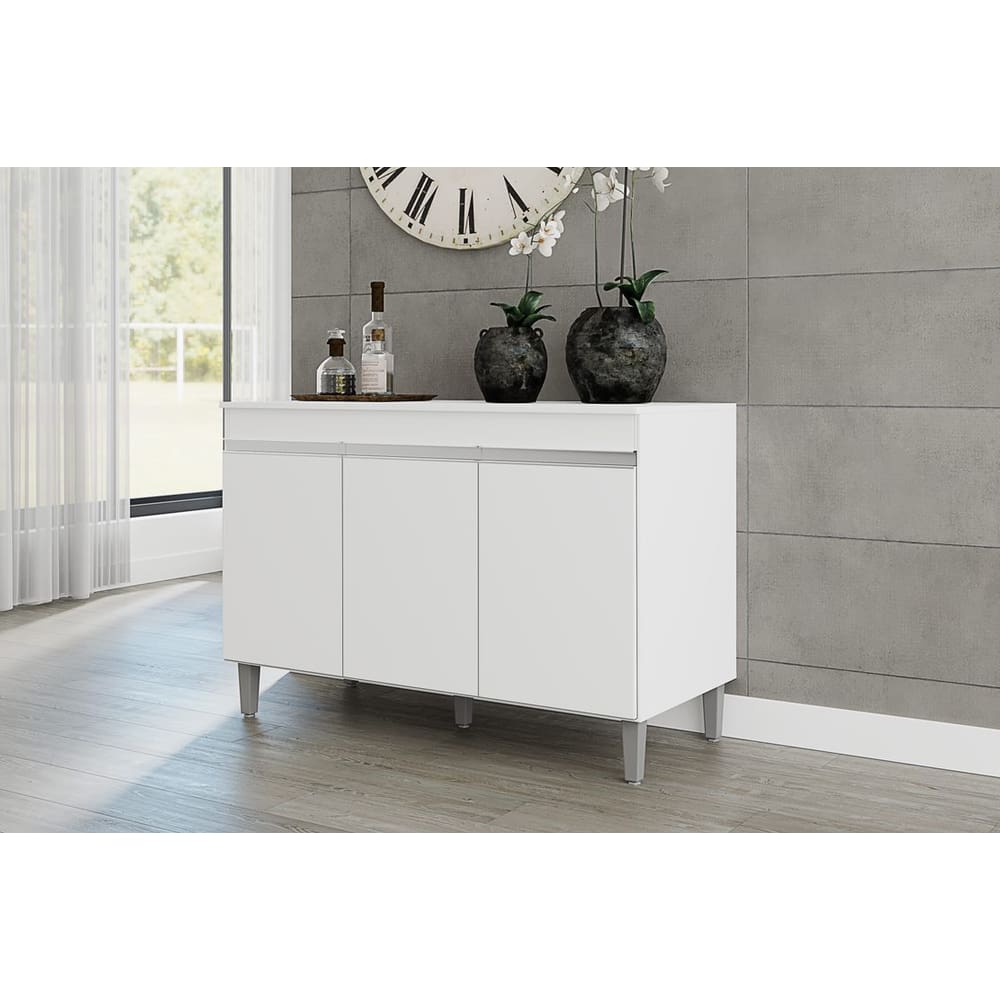 Balcão para Lavanderia 120cm Manu 3 Portas com tampo Cor Branco - AJL