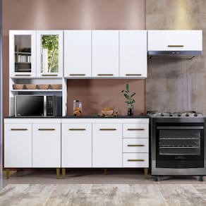 Cozinha Atenas Com Vidro Reflecta 10 Portas 3 Gavetas Branco