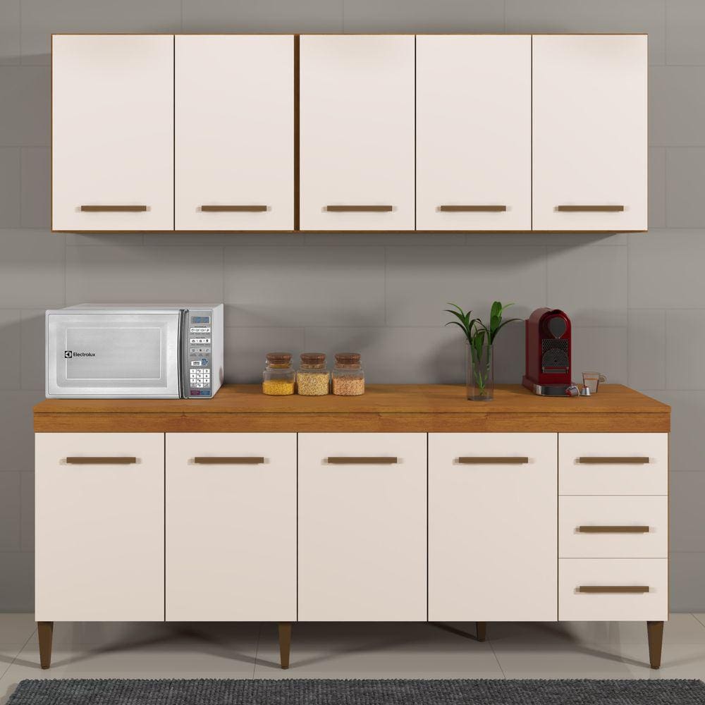 Cozinha Completa 9 Portas e 3 Gavetas Atenas Nature/Off White