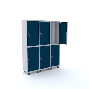 Roupeiro 6 Portas Aço Pandin Móveis Cinza/Azul Del Rei