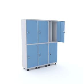 Roupeiro 6 Portas Aço Pandin Móveis Cinza/Azul Dali
