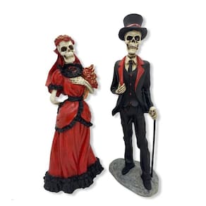 Imagem Exu e Pomba Gira Caveira Casal Vermelho Resina 25 Cm