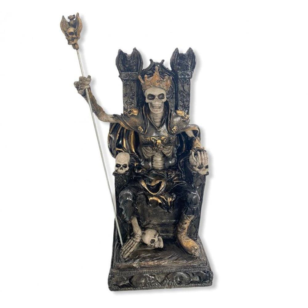 Imagem Exu Caveira No Trono Preto Com Dourado Resina 35 Cm