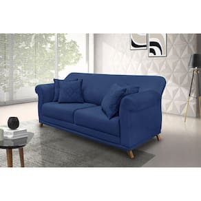 Sofá 3 Lugares 200cm Suede Arras Spezzia Decor Azul Marinho