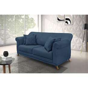 Sofá 3 Lugares 200cm Veludo Arras Spezzia Decor Azul Marinho