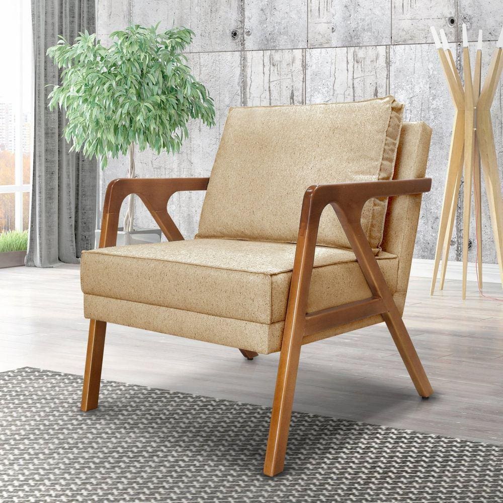 Poltrona Lier Linho Spezzia Decor Dourado