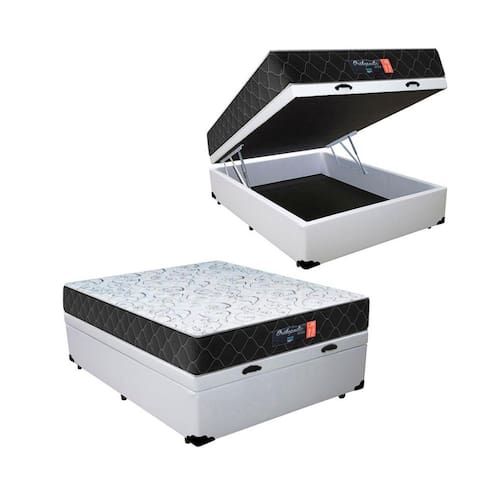 imagem-Cama Box Baú Casal Sintético Branco com Colchão Espuma D33 Marrocos 30cm