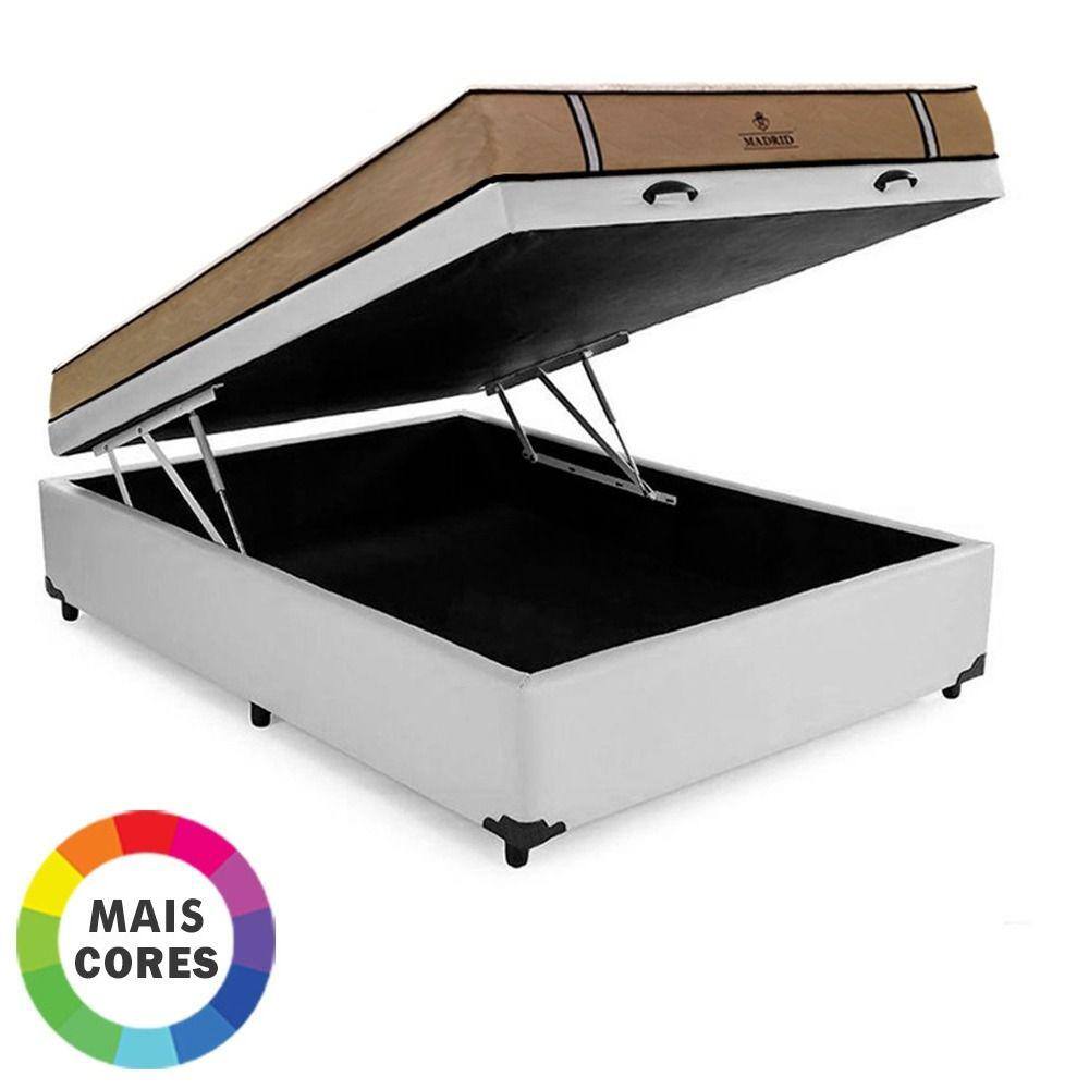 Cama Box Baú Viúva Bravus + Colchão Madrid D33 Molas Ensacadas 128X188x66cm- Vstore