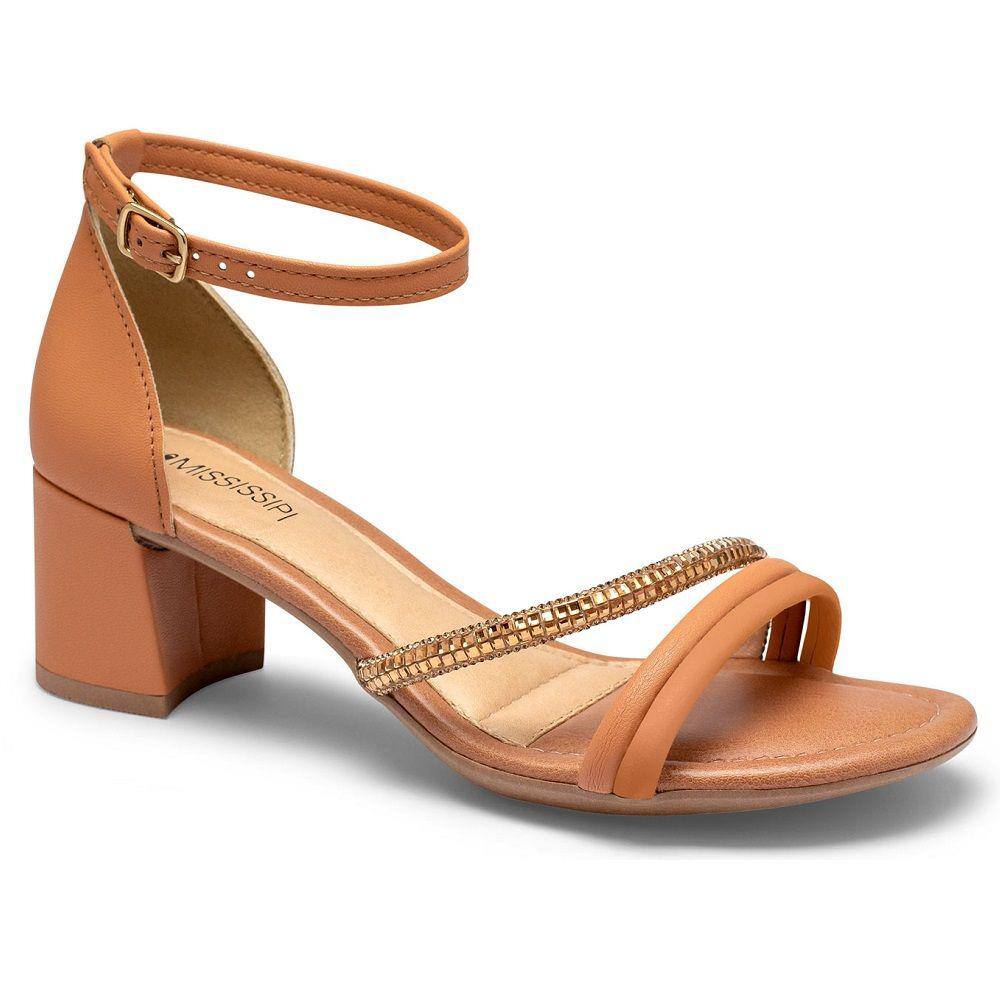 Sandália DAFITI SHOES Salto Grosso Nude - Compre Agora