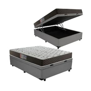 Cama Box Baú Casal Conforto Suede Cinza + Colchão Casal Conforto Espuma D33 Com EPS 28x138x188