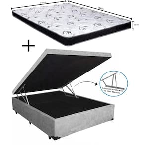 Cama Box Baú Casal Conforto Suede Cinza + Colchão Casal Conforto Espuma D33 Com EPS 16x138x188