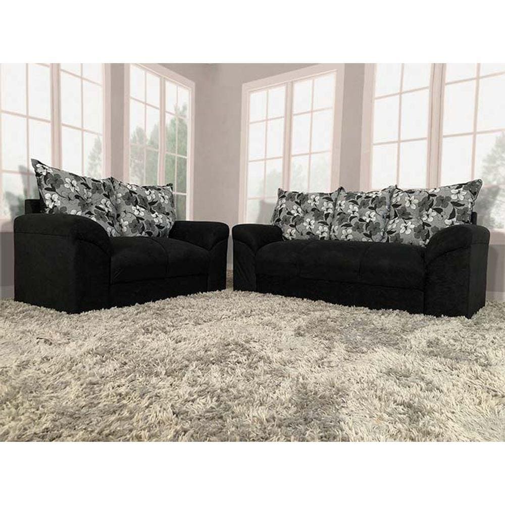 Sofá 2 e 3 Lugares Preto com Floral 601/37 Chile