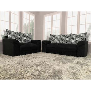 Sofá 2 e 3 Lugares Preto com Floral 601/37 Chile