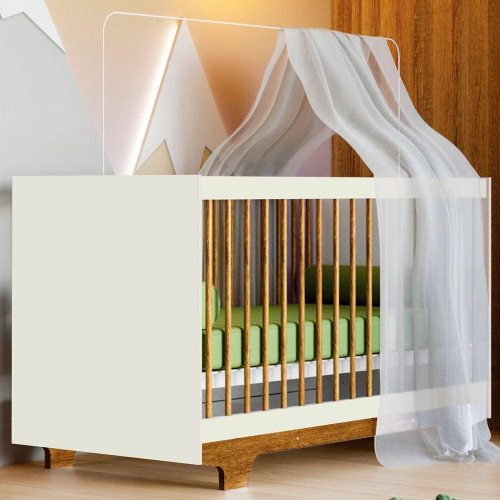 Berço Mini Cama Flocos 100% Mdf Off White/Ypê- Tigus