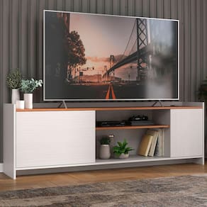 Rack para TV Até 60 Polegadas 2 Portas Branco/Nogal - Hecol Móveis