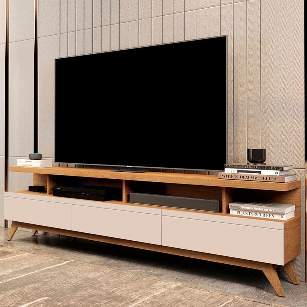 imagem-Rack para TV Até 72 Polegadas Vivare Wood 3 Gavetas Nature/Off White - Giga Móveis - Bege