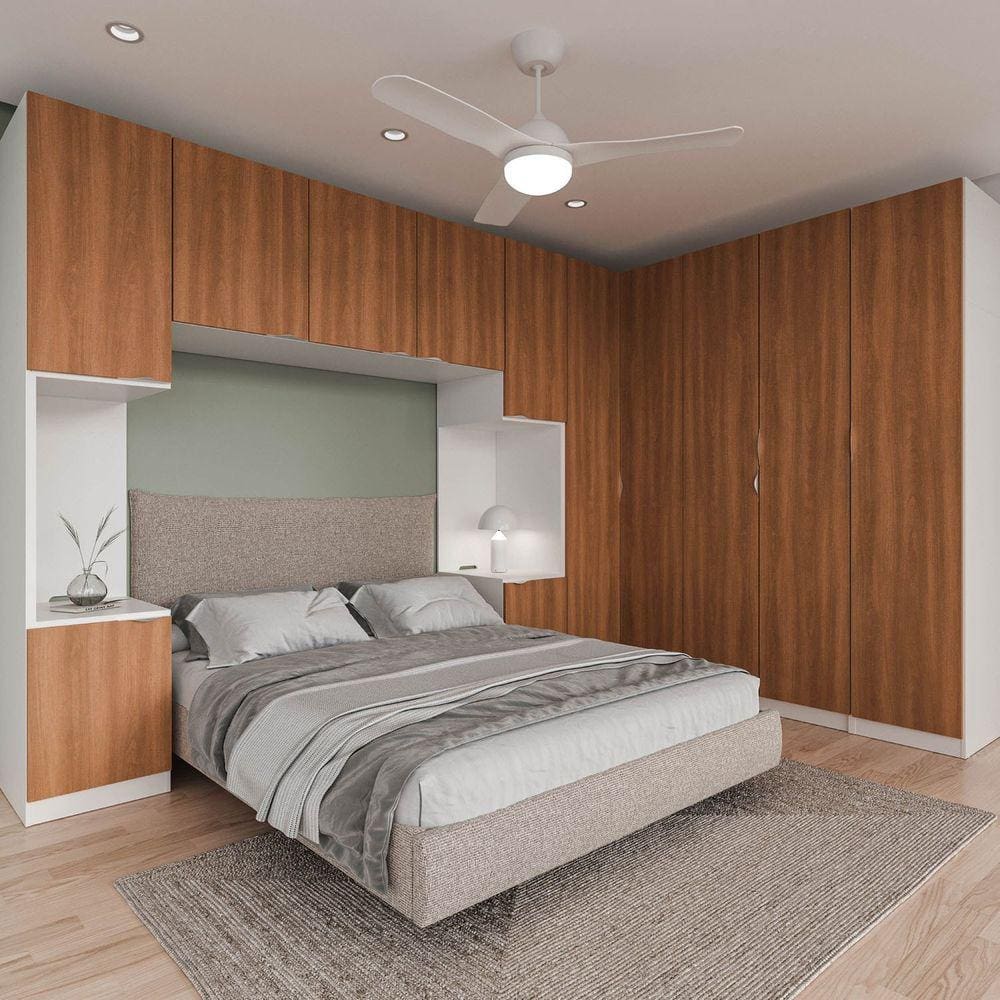Guarda Roupa Modulado de Casal 12 Portas 6 Peças 2 Mesas de Cabeceira Hera CabeCasa MadeiraMadeira Branco Geada/Louro