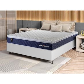 Conjunto Cama Box c/ Molas Ensacadas Lagras Azul Casal 138x188x66