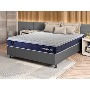 Conjunto Cama Box c/ Molas Ensacadas Lagras Azul Casal 138x188x66