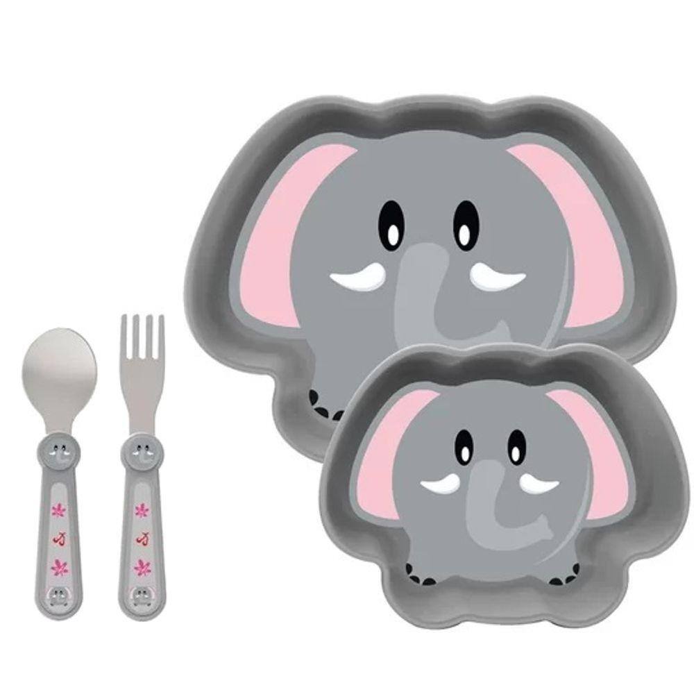 Kit Refeição Elefante prato,tigela,talher Girotondo