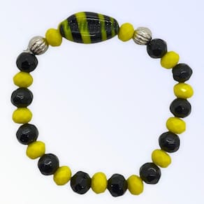 Pulseira Oxumare Búzios Preto e Amarelo Cristal e Silicone