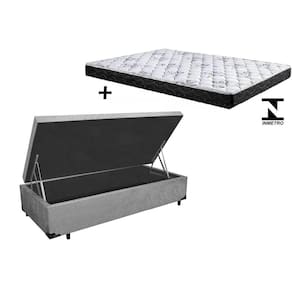 Cama Box Baú Solteiro Conforto Suede Cinza + Colchão Solteiro Conforto Espuma D33 Com EPS 20x88x188