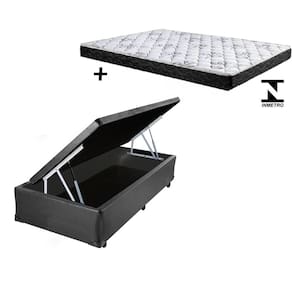 Cama Box Baú Solteiro Conforto Sintético Cinza + Colchão Solteiro Conforto Espuma D33 Com EPS 17x88x188