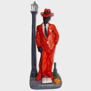 Imagem Zé Pelintra Terno Vermelho no Poste Resina 18 Cm