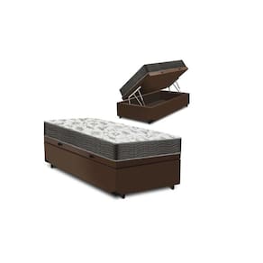 Cama Box Baú Solteiro Confort Suede Marrom  Com  Colchão Solteiro Confort Molas Bonnel  65x88x188