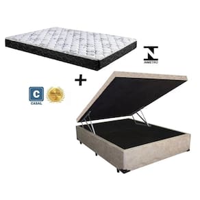 Cama Box Baú Casal Conforto Suede Bege + Colchão Casal Conforto Espuma D33 Com EPS 20x138x188