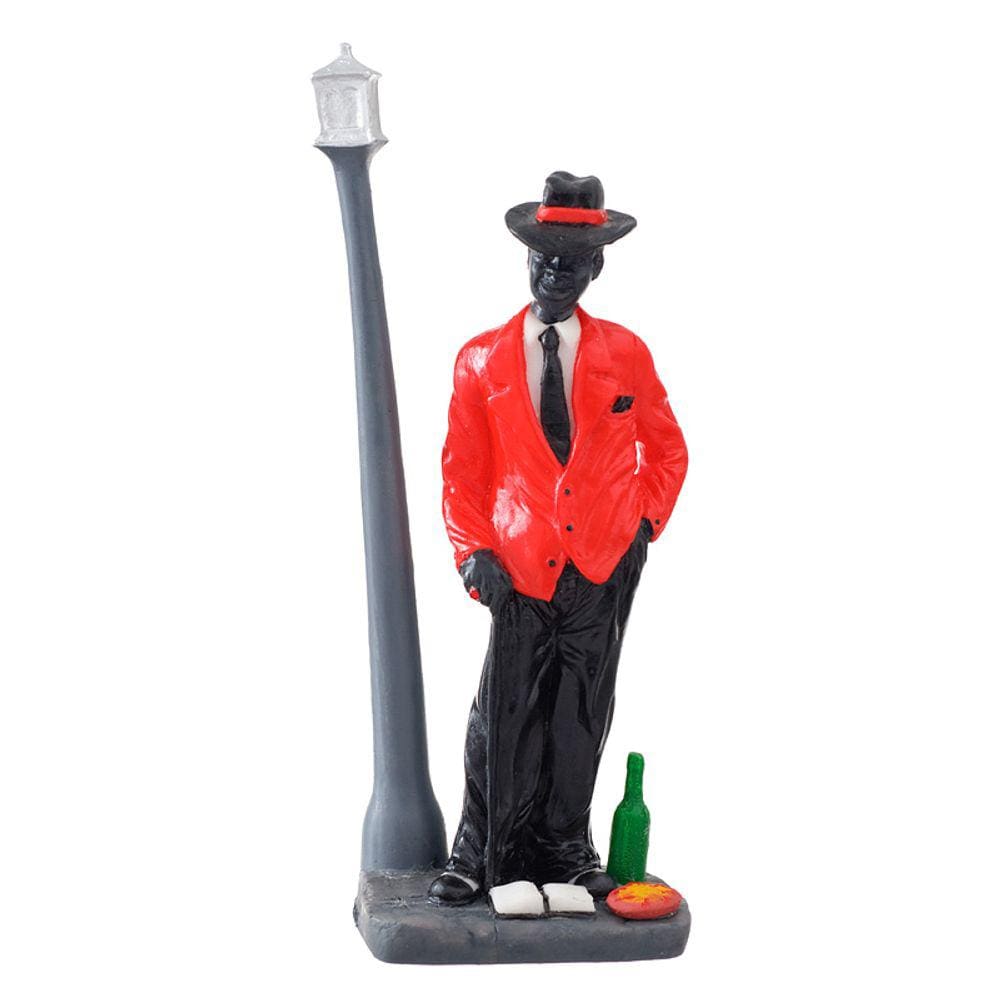Imagem Zé Pelintra Preto e Vermelho Escultura Resina 18 Cm