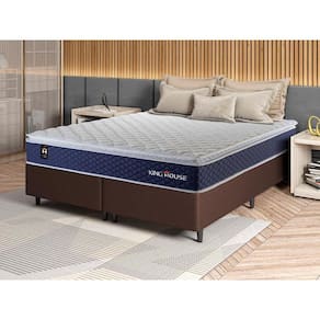 Conjunto Cama Box c/ Molas Ensacadas Lagras Azul Queen 158x198x66