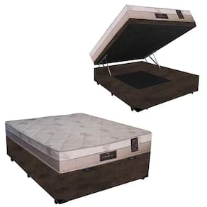 Cama Box Baú Casal Confort Suede Marrom Com Colchão Casal Confort Molas Bonnel 69x138x188