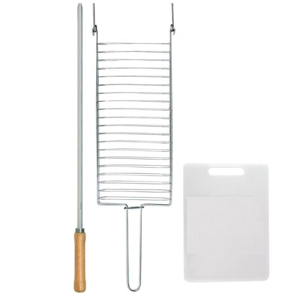 Kit Preparo Churrasco 3Pcs Churrasqueira Grelha Espeto 65Cm