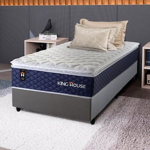 Conjunto Cama Box c/ Molas Ensacadas Lagras Azul Solteiro 96x203x66
