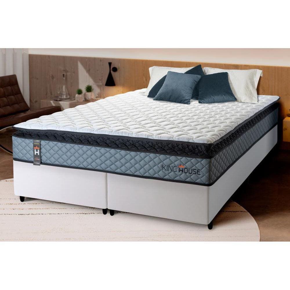Conjunto Cama Box Espuma Chicago Cinza Queen 158x198x57