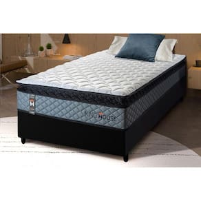 Conjunto Cama Box Espuma Chicago Cinza Solteiro 88x188x57