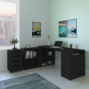 Conjunto Home Office Escrivaninha, Balcão 2 Portas e Gaveteiro 4 Gavetas Artany na Cor Preto Artany Preto