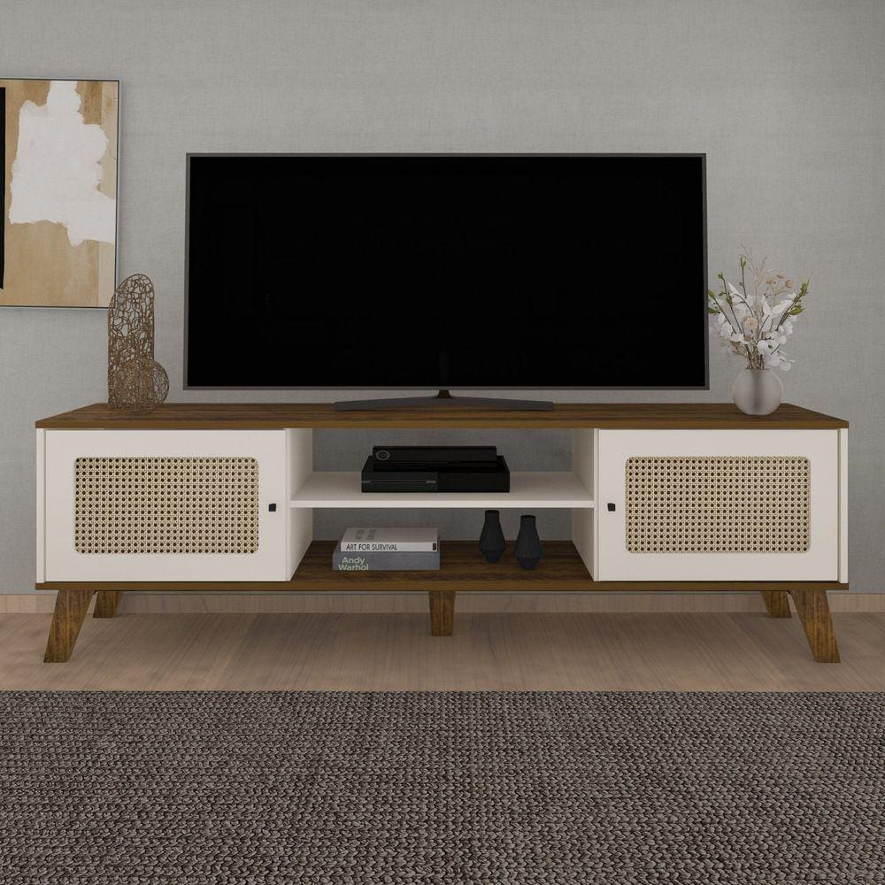 Rack para Sala de Estar 2 Portas 1 Prateleira Memphis Artely Pinho/Off White