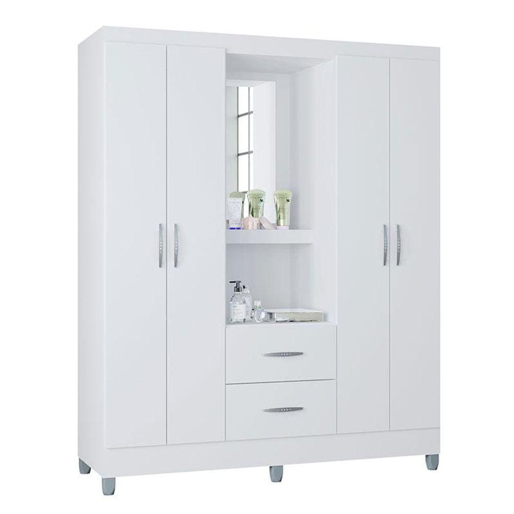 Guarda Roupa Solteiro Cordoba 4 Portas Branco Brilho - Poquema