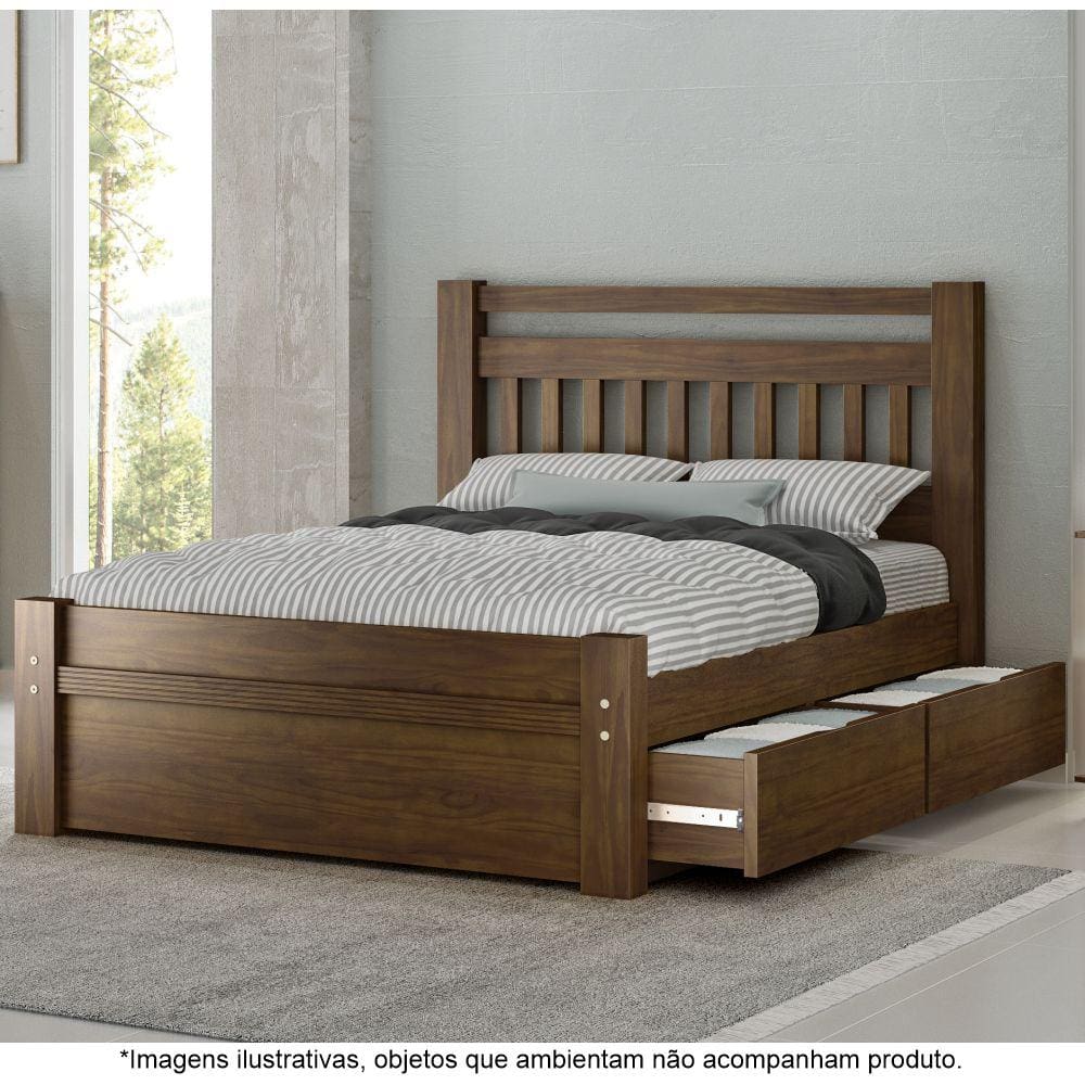 Cama Casal em Madeira Maciça 2 Gavetas 1,40 Orleans Castanho - Straub Web